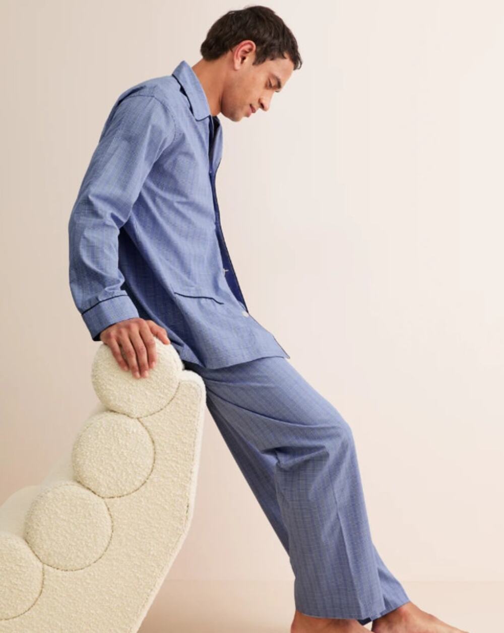 Derek Rose Pajama Set Men XL Felsted Cotton Blue Check Sleepwear Lounge Luxury